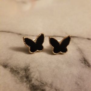 Jewelry - Elegant Black Butterfly Gold Earrings Jewelry - Elegant Black Butterfly Gold Earrings